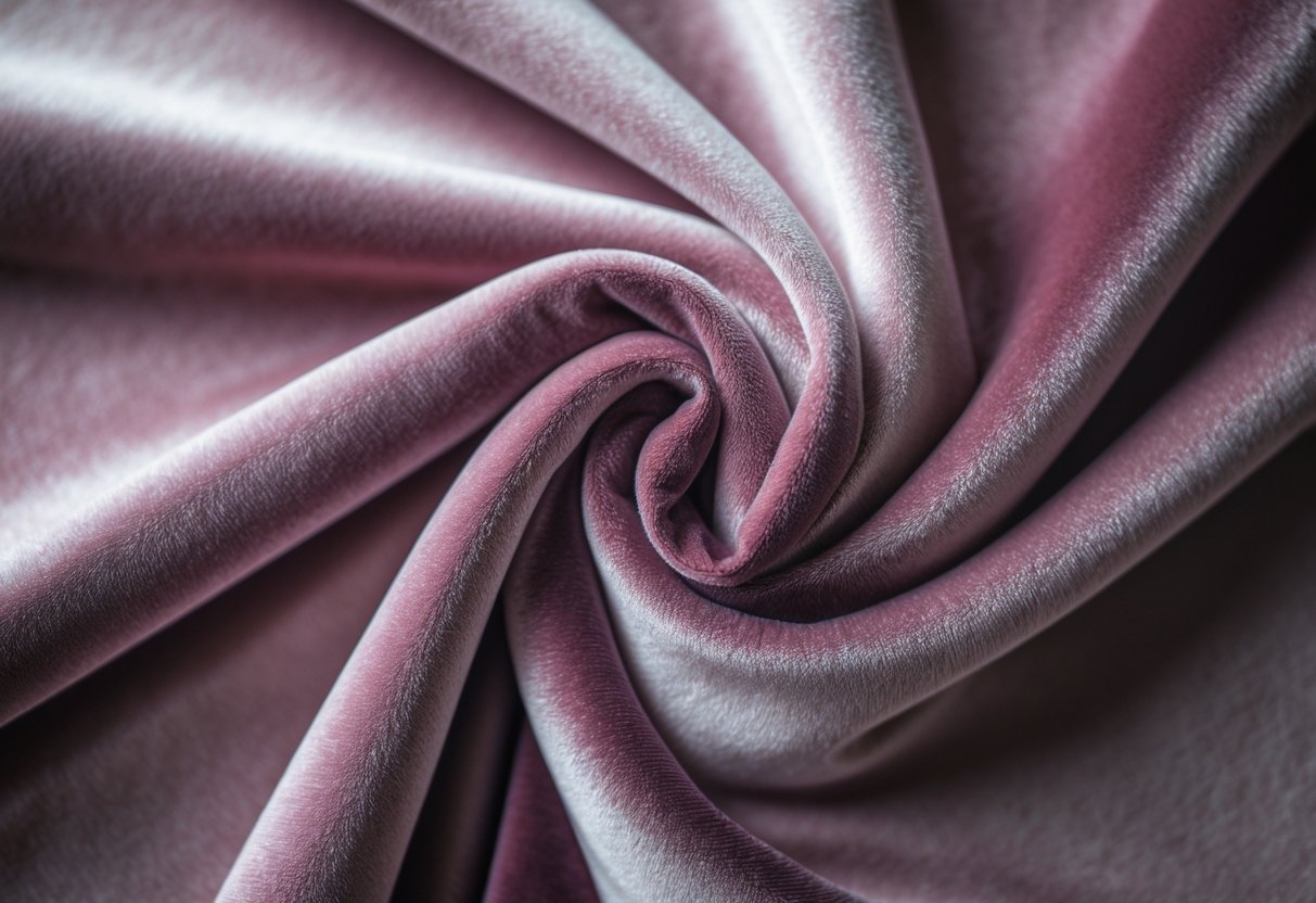 Close-up of rich, soft velvet fabric with folds and a smooth surface.